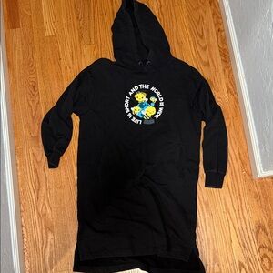 Long Black Bee Hoodie Dress with Graphic Print